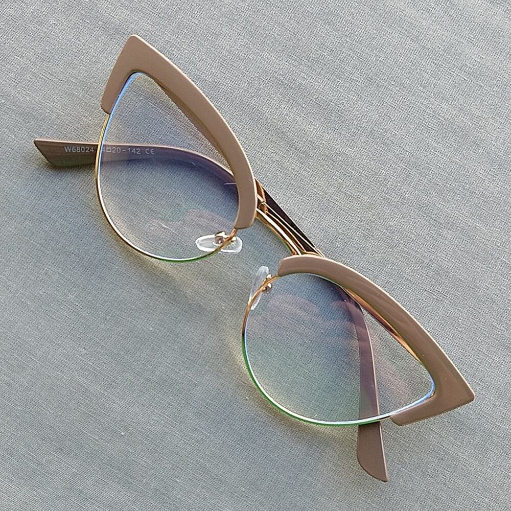 Pink Cat Eye Half Frame Glasses retro style anti-blue light computer specks Cu